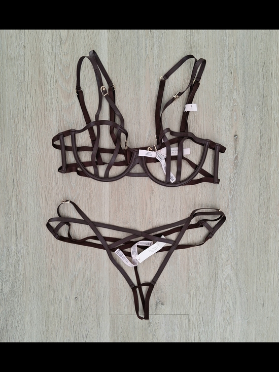 Victoria's Secret Other - Victoria's Secret Faux Leather Open-cup Balconette Bra & Thong Set Size L